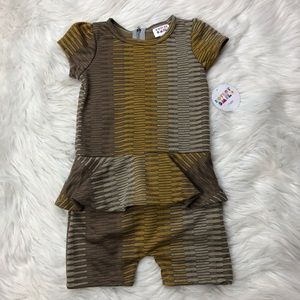 Dot dot smile 3/4 romper jumpsuit brown yellow